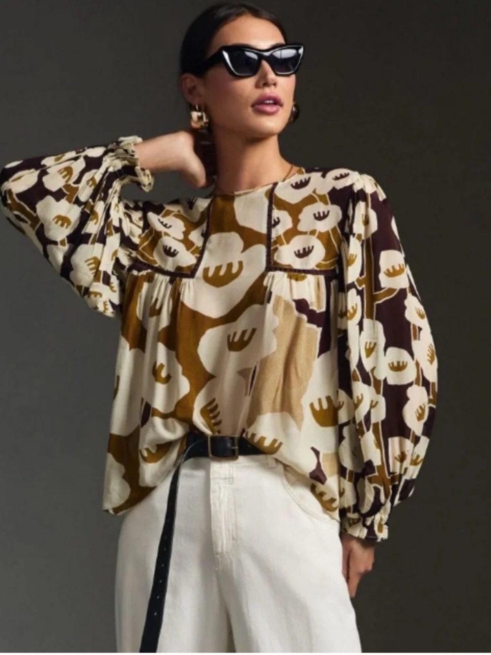 Anthropologie BI-nk Miranda Colorful Print Mix Peasant Blouse, XS NWT